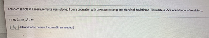 Solved A random sample of n measurements was selected from a | Chegg.com