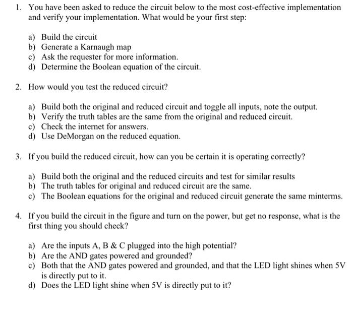 Solved 1. You have been asked to reduce the circuit below to | Chegg.com
