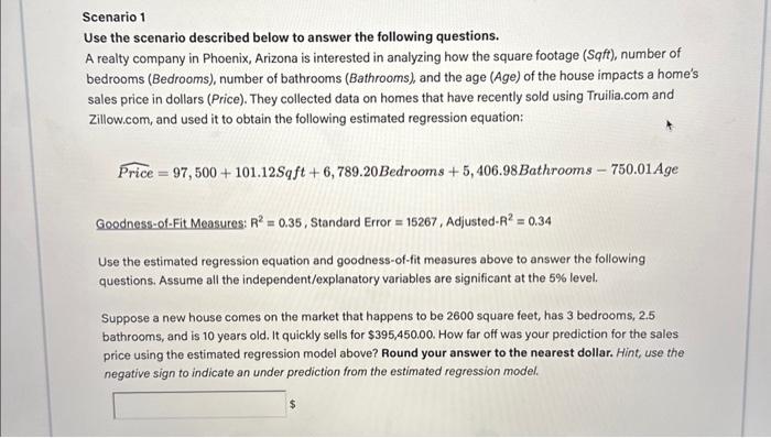 Solved Scenario 1 Use The Scenario Described Below To Answer | Chegg.com