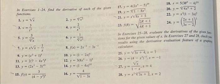 Solved In Exercises 1-24, Find The Derivative Of Each Of The | Chegg.com