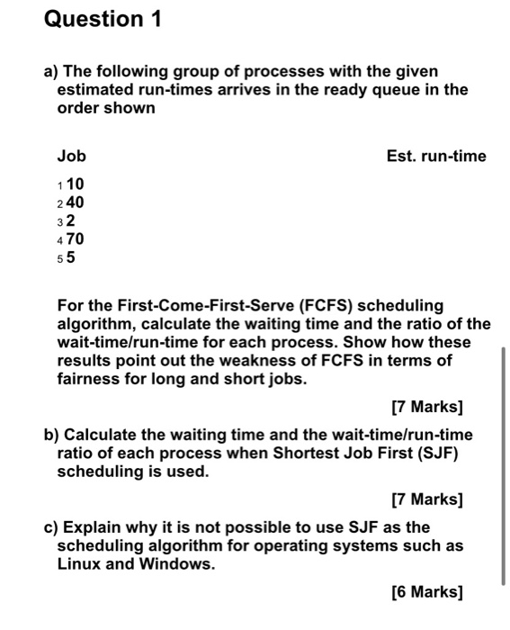 Solved Question 1 a) The following group of processes with | Chegg.com