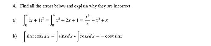 Solved 4. Find all the errors below and explain why they are | Chegg.com