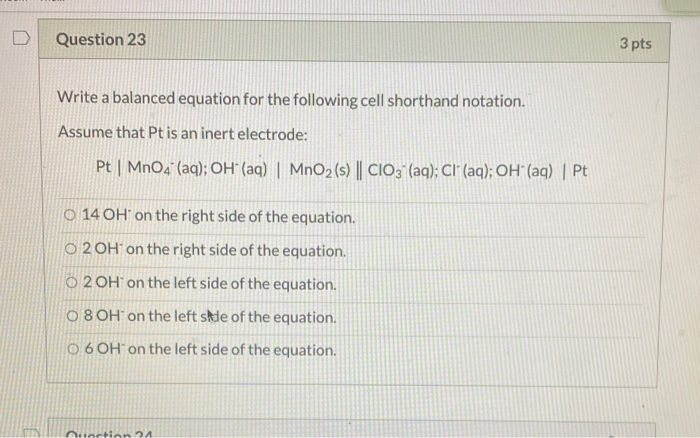 Solved Question 23 3 pts Write a balanced equation for the | Chegg.com
