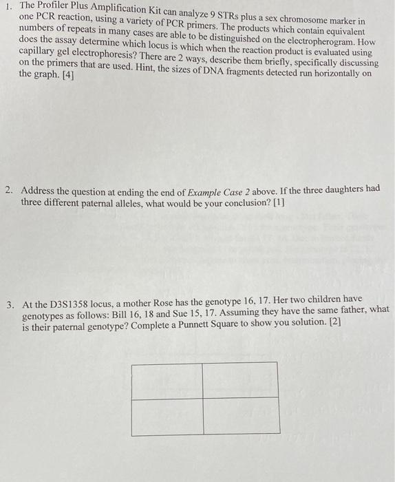 Solved 1. The Profiler Plus Amplification Kit can analyze 9 | Chegg.com