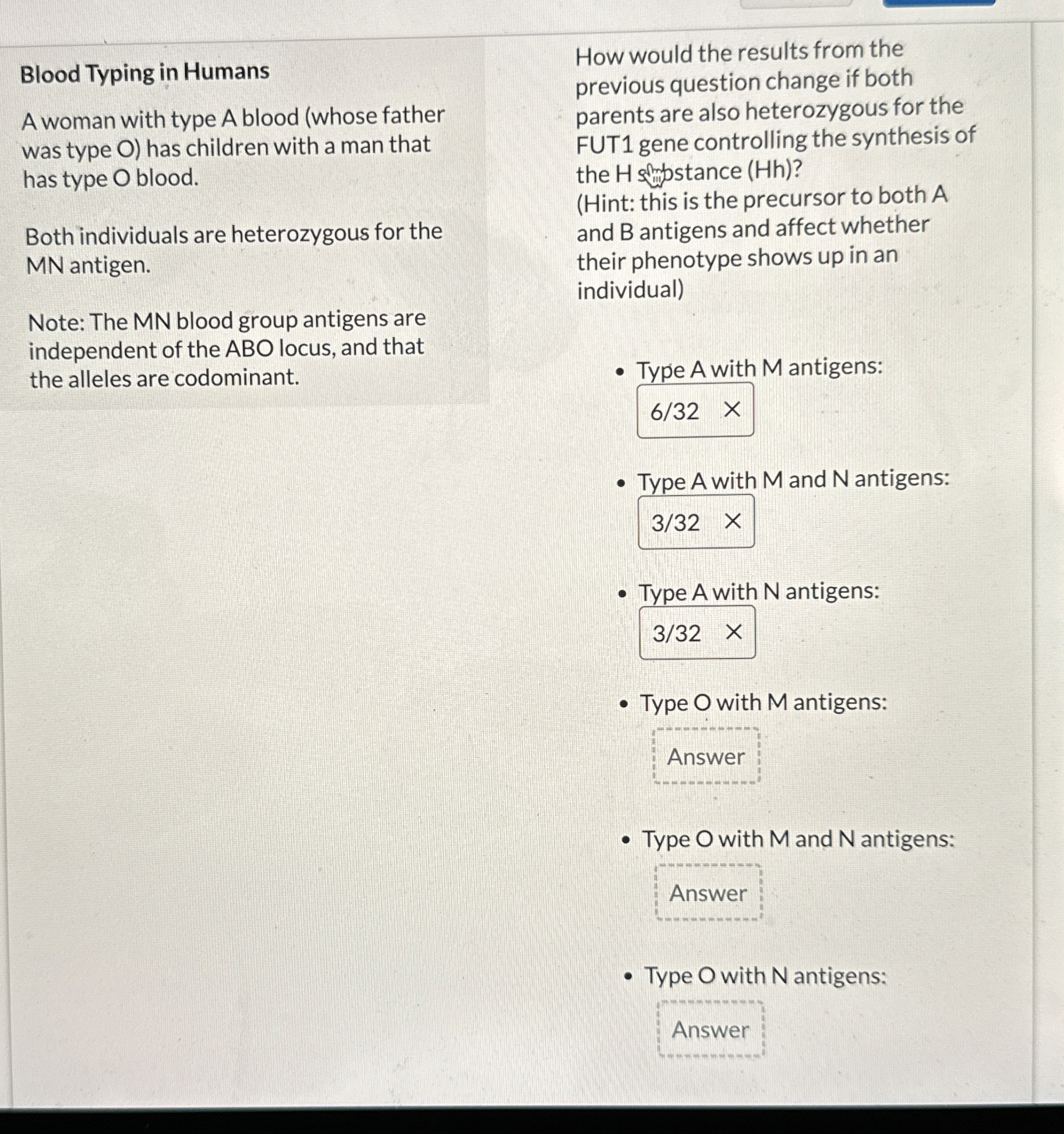 Solved Blood Typing in HumansA woman with type A blood | Chegg.com