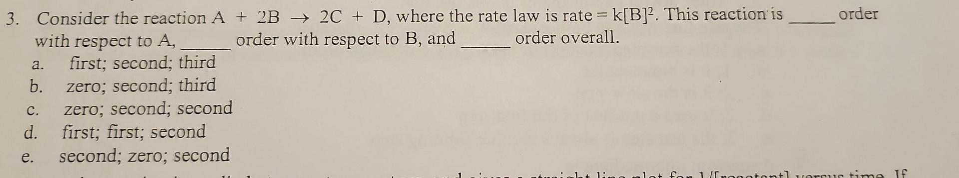 Solved Consider the reaction A+2 B→2C+D, where the rate law | Chegg.com