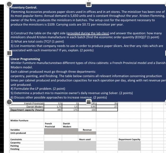 Inventory Control Flemming Accessories Produces Paper | Chegg.com