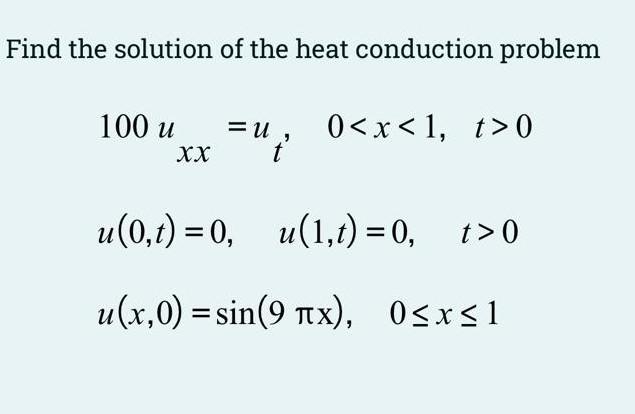 Solved Find the solution of the heat conduction problem 100 | Chegg.com
