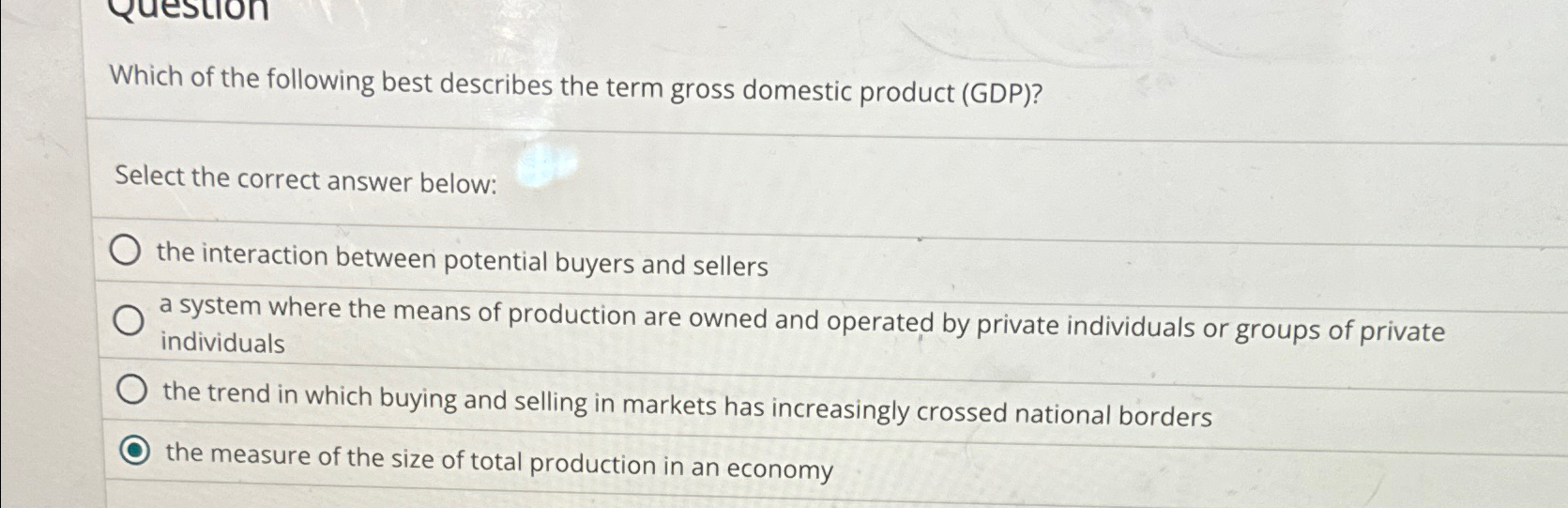 Solved Which of the following best describes the term gross | Chegg.com