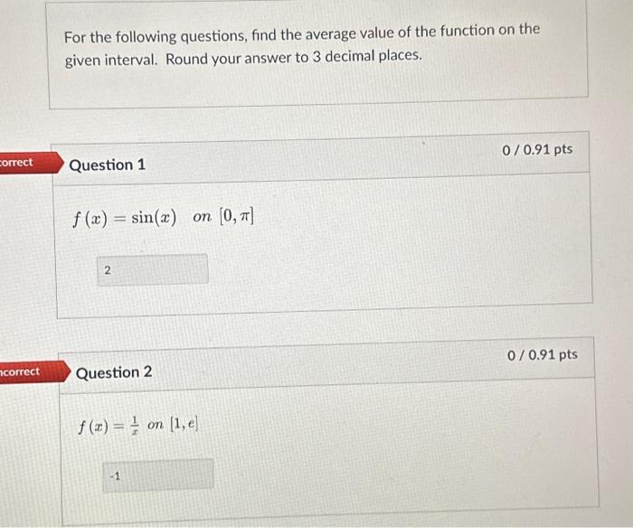 Solved For the following questions, find the average value | Chegg.com