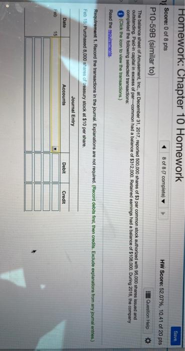 Solved Homework: Chapter 10 Homework Save { Score: 0 of 8 | Chegg.com