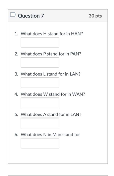 Solved Question 7 30 Pts 1 What Does H Stand For In HAN 2 Chegg