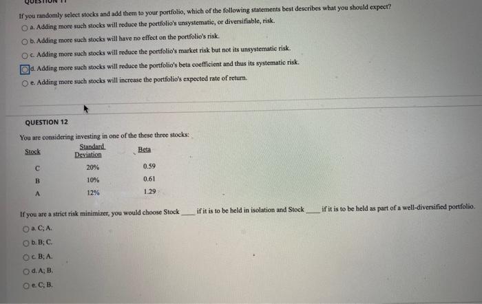 Solved If you randomly select stocks and add them to your | Chegg.com