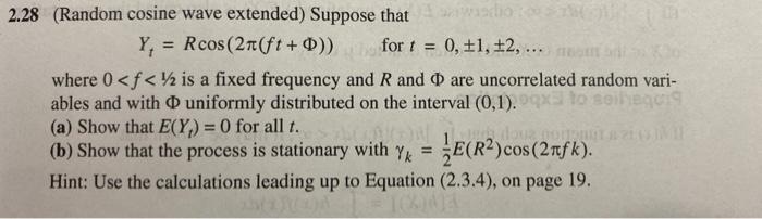 Solved . 2.28 (Random cosine wave extended) Suppose that co | Chegg.com