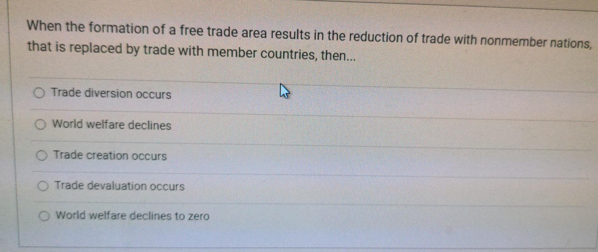 Solved When The Formation Of A Free Trade Area Results In | Chegg.com