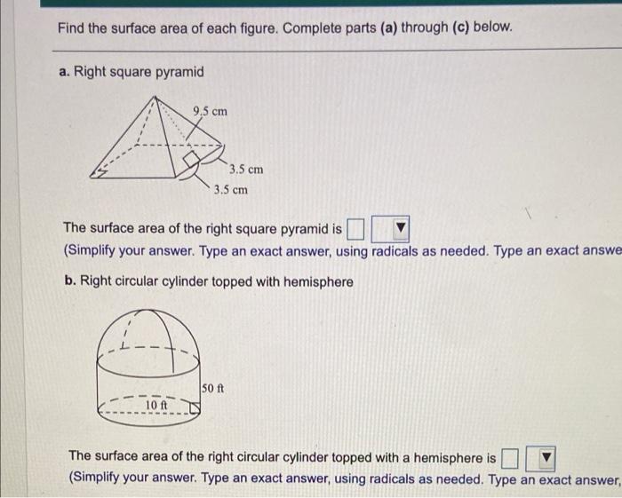 Solved Find the surface area of each figure. Complete parts | Chegg.com