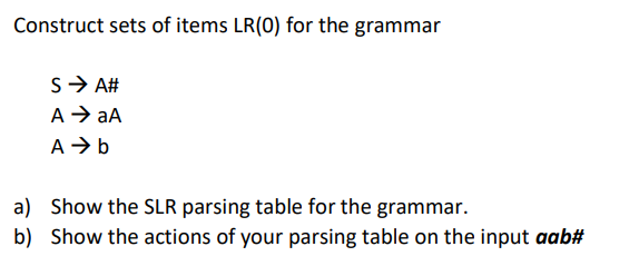 Solved Construct Sets Of Items LR(0) For The Grammar | Chegg.com