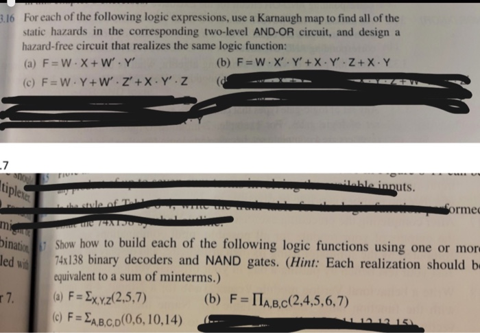 Solved 316 Following Logic Expressions Use Karnaugh Map Find Static Hazards Corresponding Two Lev Q42451409