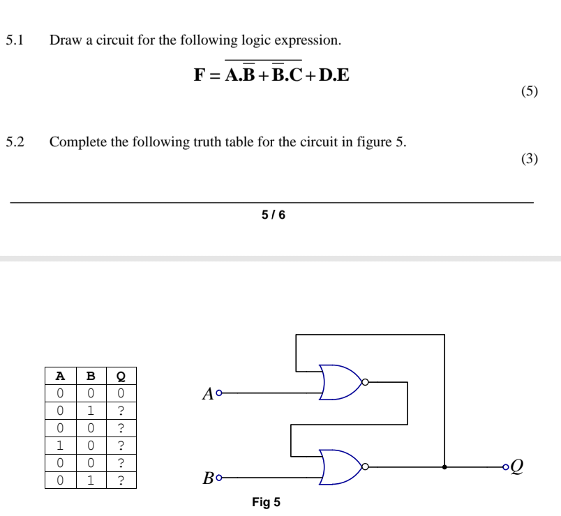 Solved 5.1 ﻿Draw a circuit for the following logic | Chegg.com