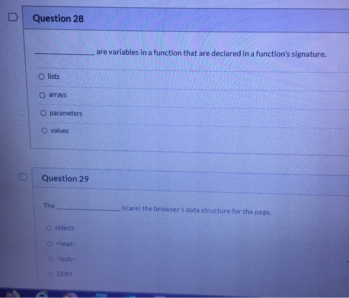 Solved Question 28 are variables in a function that are | Chegg.com