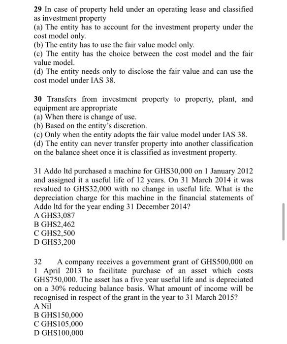 Solved 29 In case of property held under an operating lease