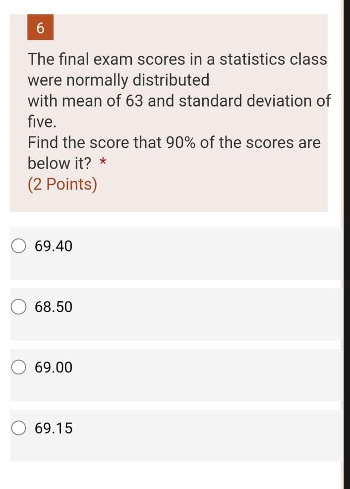Solved 6 The final exam scores in a statistics class were