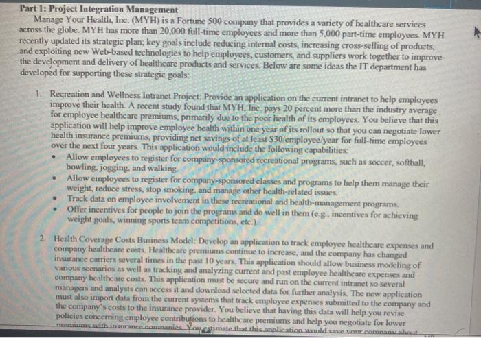 Solved Part 1: Project Integration Management Manage Your | Chegg.com