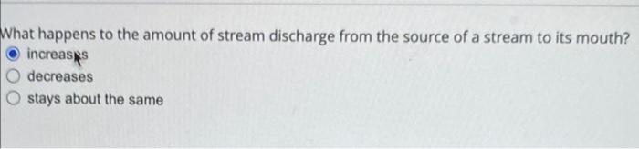 Solved What happens to the amount of stream discharge from | Chegg.com