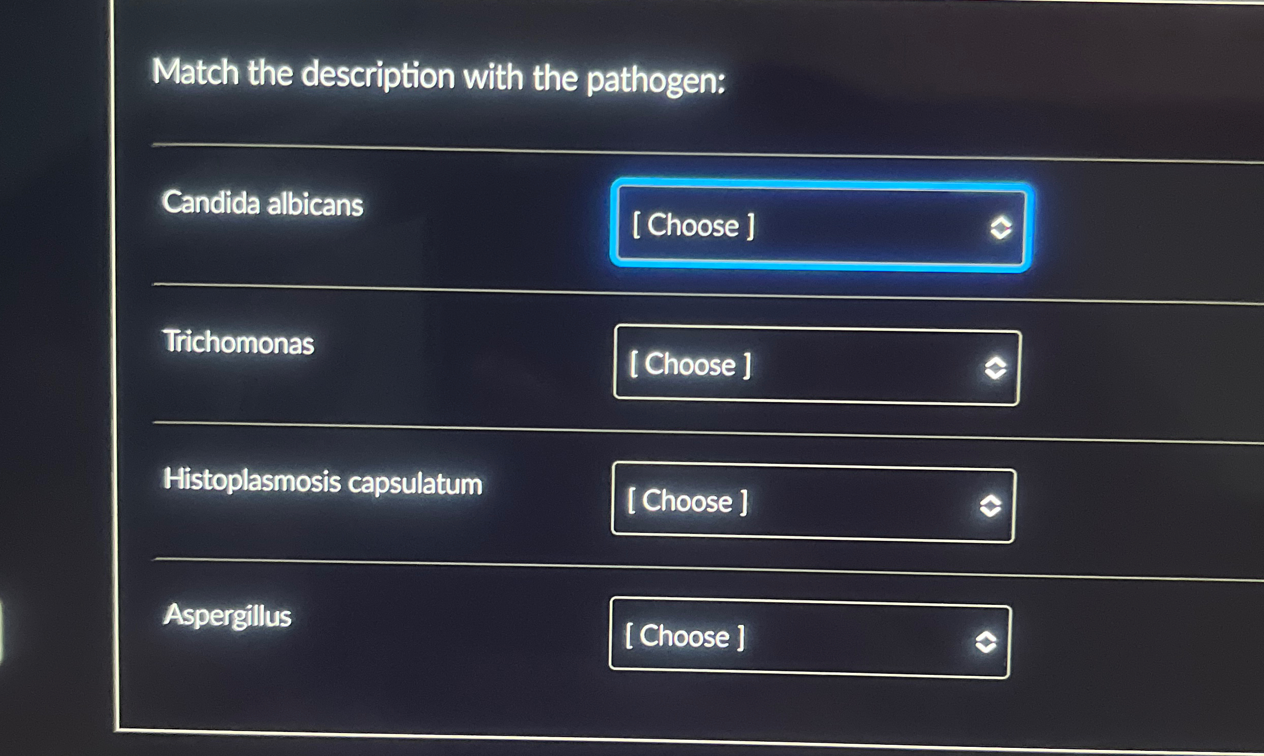 Solved Match the description with the pathogen:Candida | Chegg.com