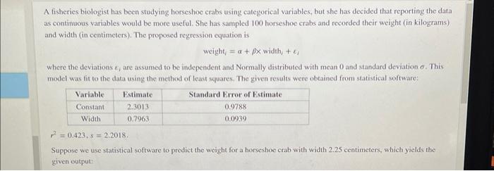 a fisheries research report gives the following regression