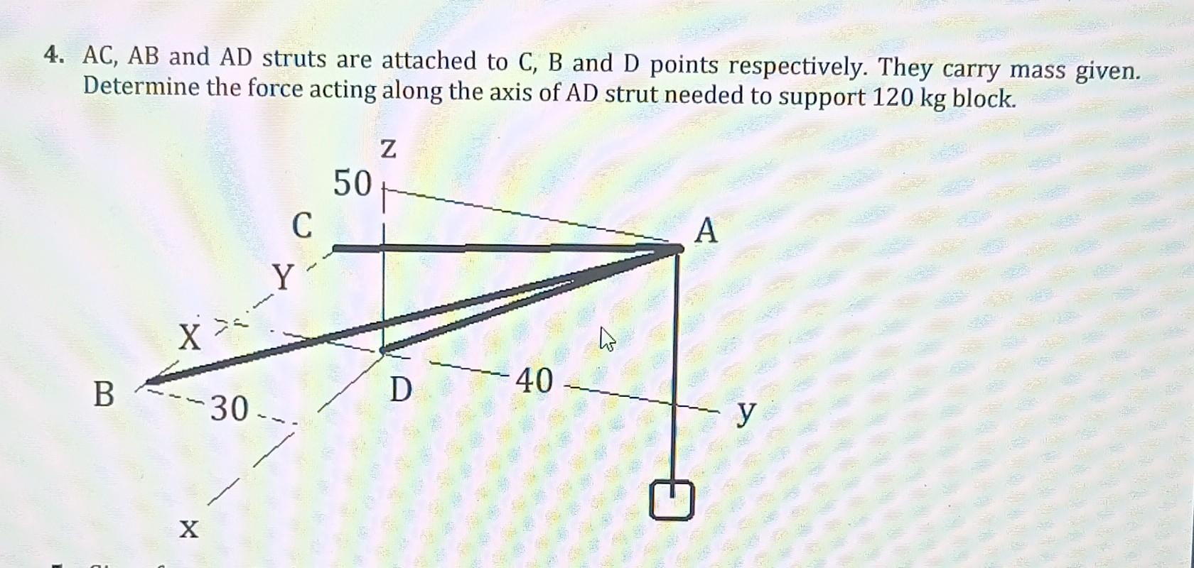 Solved 4. AC,AB and AD struts are attached to C,B and D | Chegg.com
