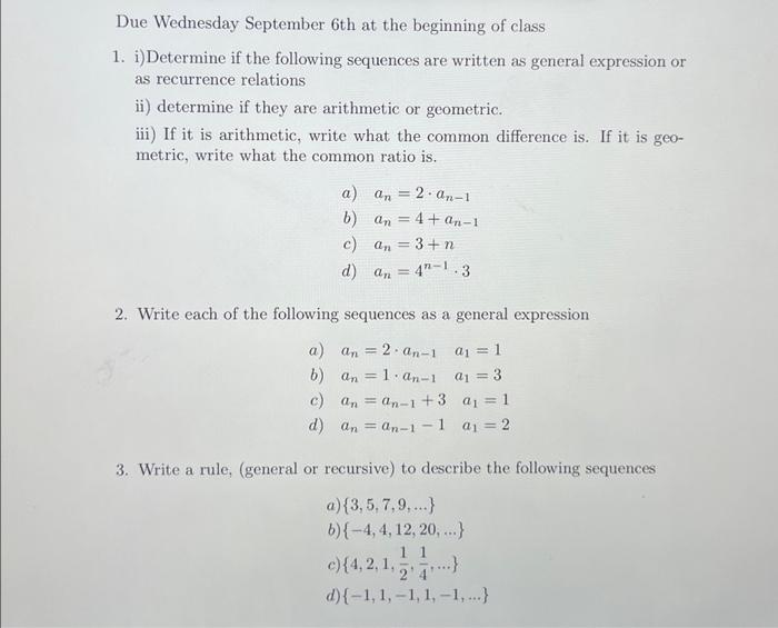 Solved 1. i)Determine if the following sequences are written | Chegg.com