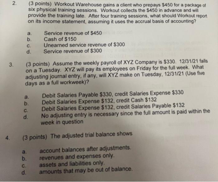 Solved 2. (3 points) Workout Warehouse gains a client who