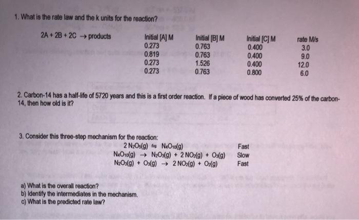 Solved 1. What is the rate law and the k units for the | Chegg.com