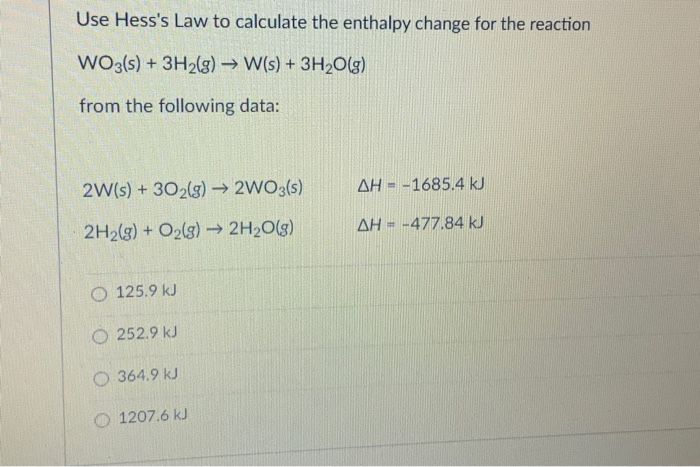 solved-use-hess-s-law-to-calculate-the-enthalpy-change-for-chegg