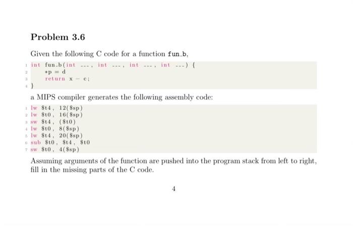 Solved Problem 3.6 Given the following code for a function | Chegg.com