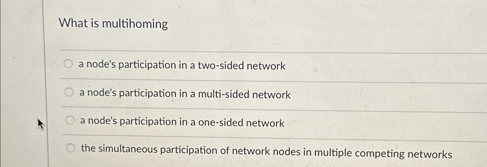 Solved What is multihominga node's participation in a