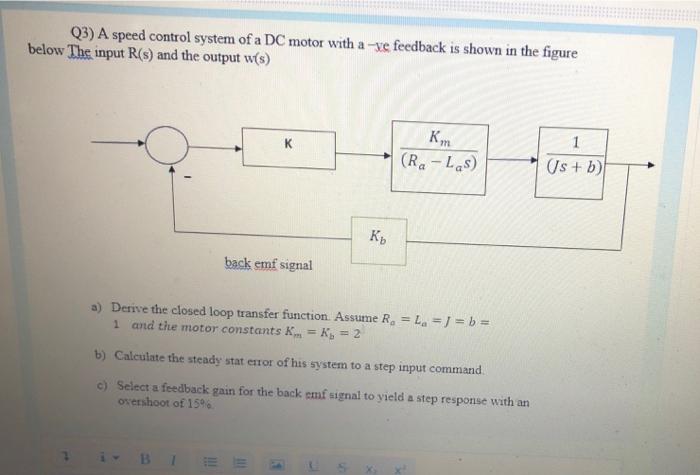 Solved Q3) A speed control system of a DC motor with a -ve | Chegg.com