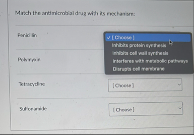 Solved Match the antimicrobial drug with its | Chegg.com