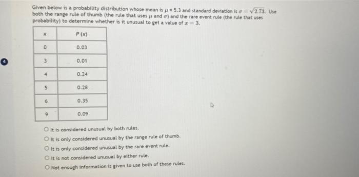 Solved Given below is a probability distribution whose mean | Chegg.com