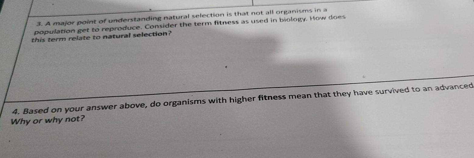 Solved 3 A Major Point Of Understanding Natural Selection Chegg