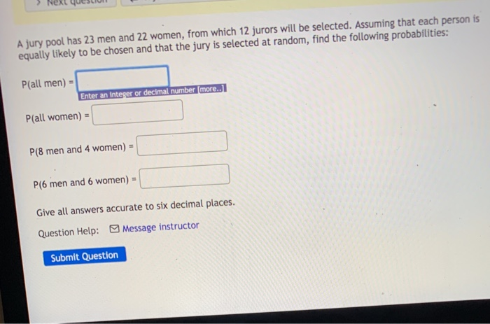 Solved A Jury Pool Has 23 Men And 22 Women, From Which 12 | Chegg.com