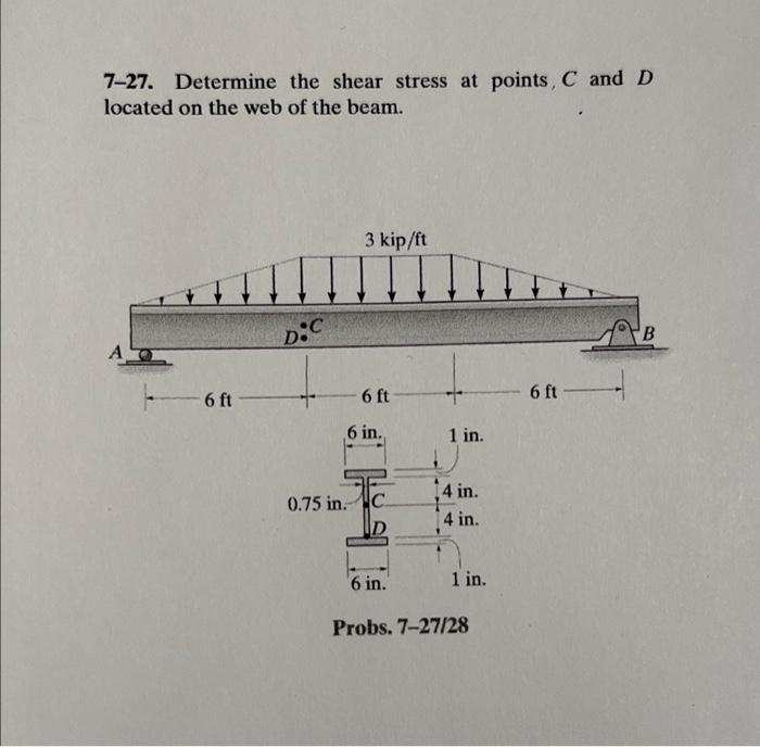 Solved 7-27. Determine the shear stress at points, C and D | Chegg.com