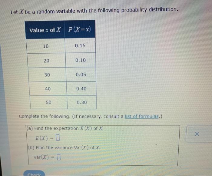 Solved Let X be a random variable with the following | Chegg.com