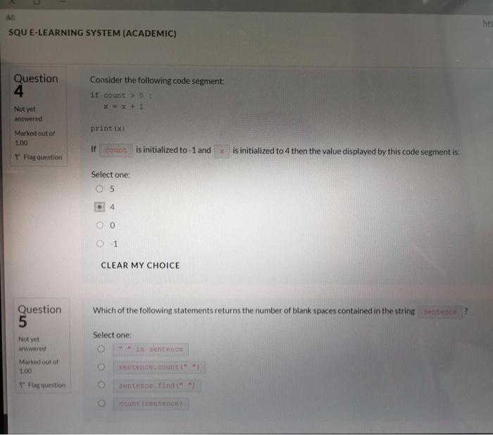 Solved 86 SQU E-LEARNING SYSTEM (ACADEMIC) https://elearn | Chegg.com