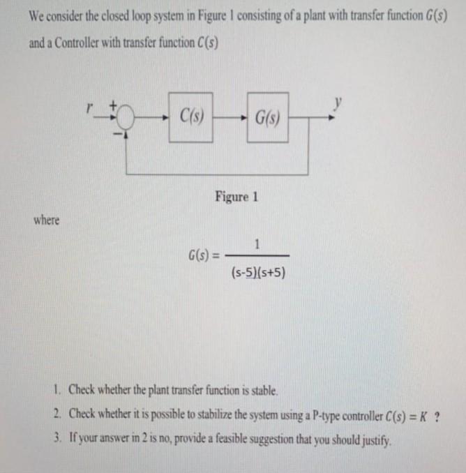 Solved We consider the closed loop system in Figure I | Chegg.com