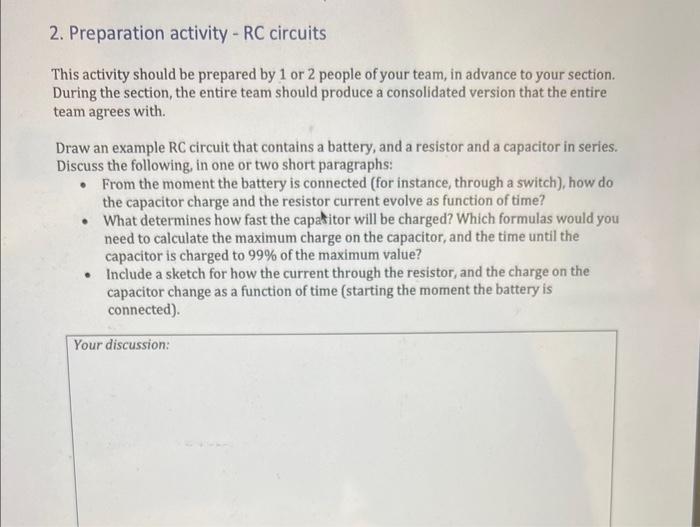 2. Preparation Activity - RC Circuits This Activity | Chegg.com