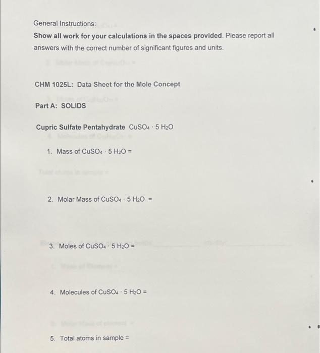 Solved General Instructions: Show all work for your | Chegg.com