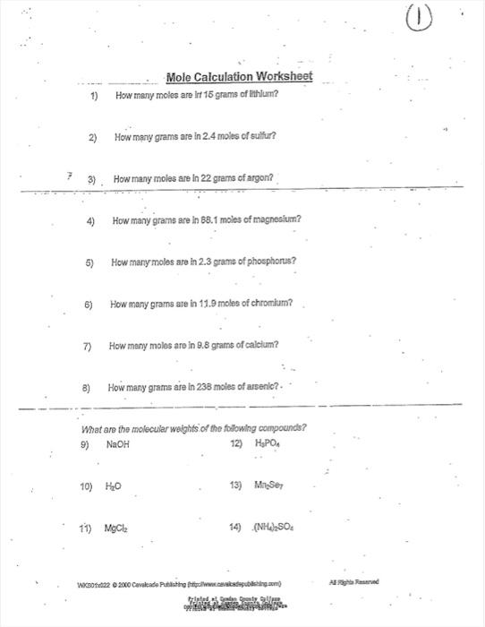 Solved Mole Calculation Worksheet 1) How many moles are irf