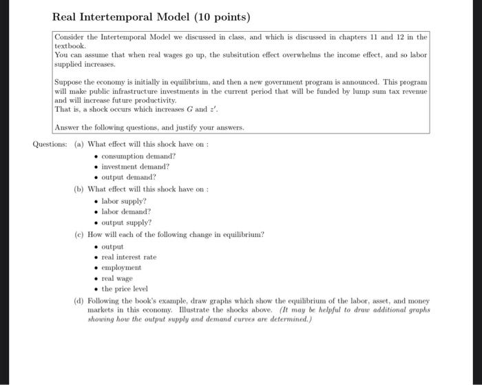 Solved Real Intertemporal Model 10 Points Consider The